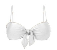 Load image into Gallery viewer, Product Front: Rio De Sol Top Top Shimmer-White Bandeau-Knot
