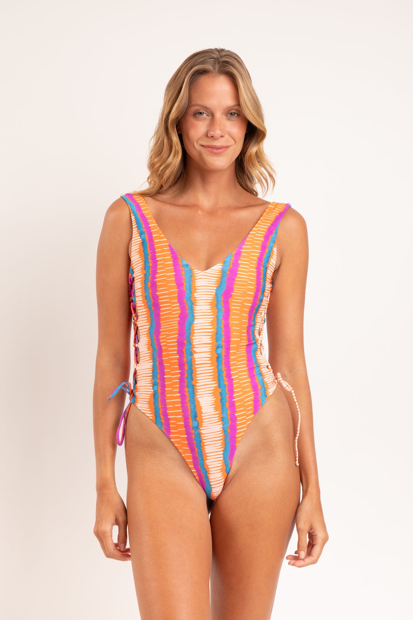Model Front: Rio De Sol One-Piece Stripes Zoe
